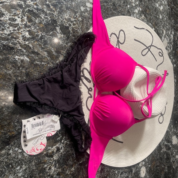 NWOT 34A bikini bombshell lotus pink and L beach bunny tulle bottoms - Picture 8 of 13